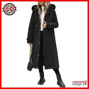 Long Winter Puffer Coat with Detachable Hood Maxi Length Warm Outerwear